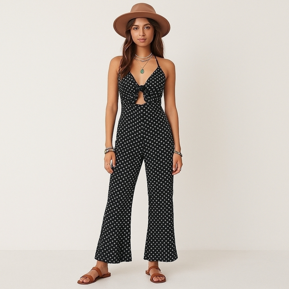 Nasty Gal Black Polka Dot Halter Jumpsuit – Size 10 – NWT - Picture 1 of 6